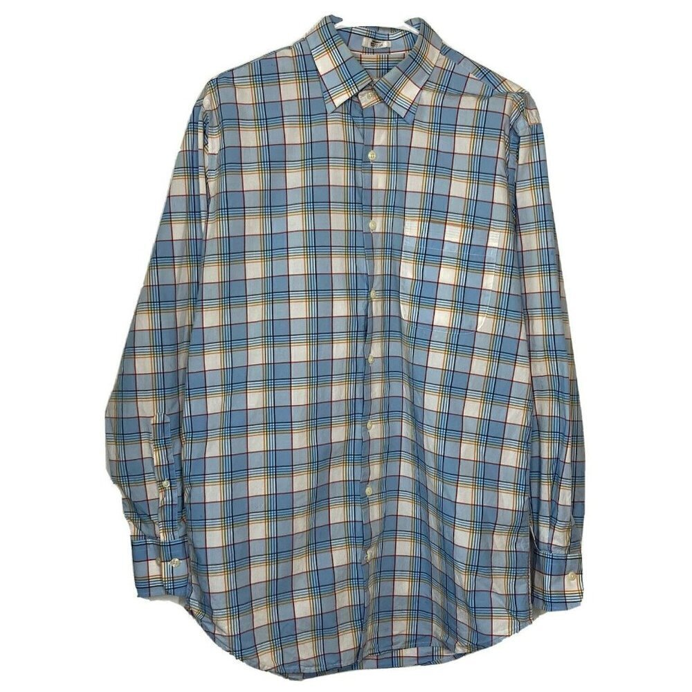 Peter Millar Mens M Button Down Shirt Light Blue Cotton Long Sleeve Plaid Oxford